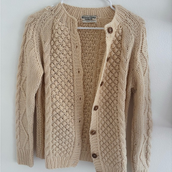 Sezane Sweaters - Cream Cable Knit Vintage handmade knit 100% wool sweater cardigan